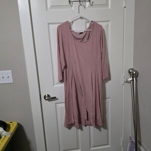 Pink Ribbed Long Sleeve Dress